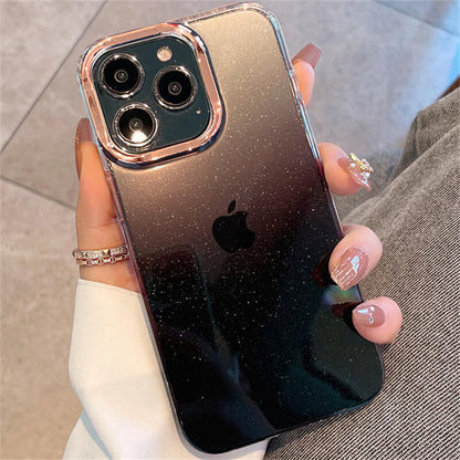 半透明 iphone17/16ケース グラデーション iphone ケース キラキラ メッキ