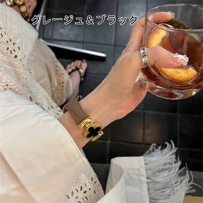 アップル ウォッチ レザー バンド 四葉のクローバー apple watch Series11/SE3対応 バンド かわいい 女性 guestcase